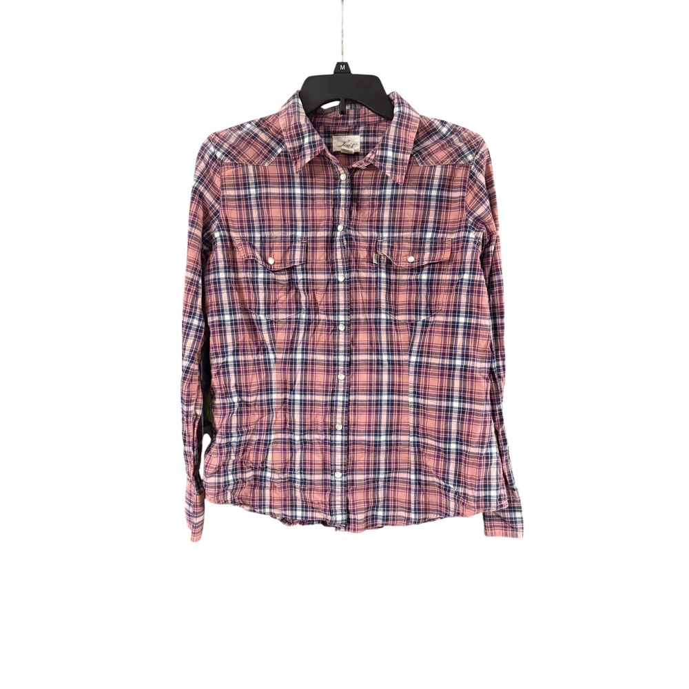 Levis Womens Western Shirt Pink Purple Plaid Snap Front Long Sleeve Size Large